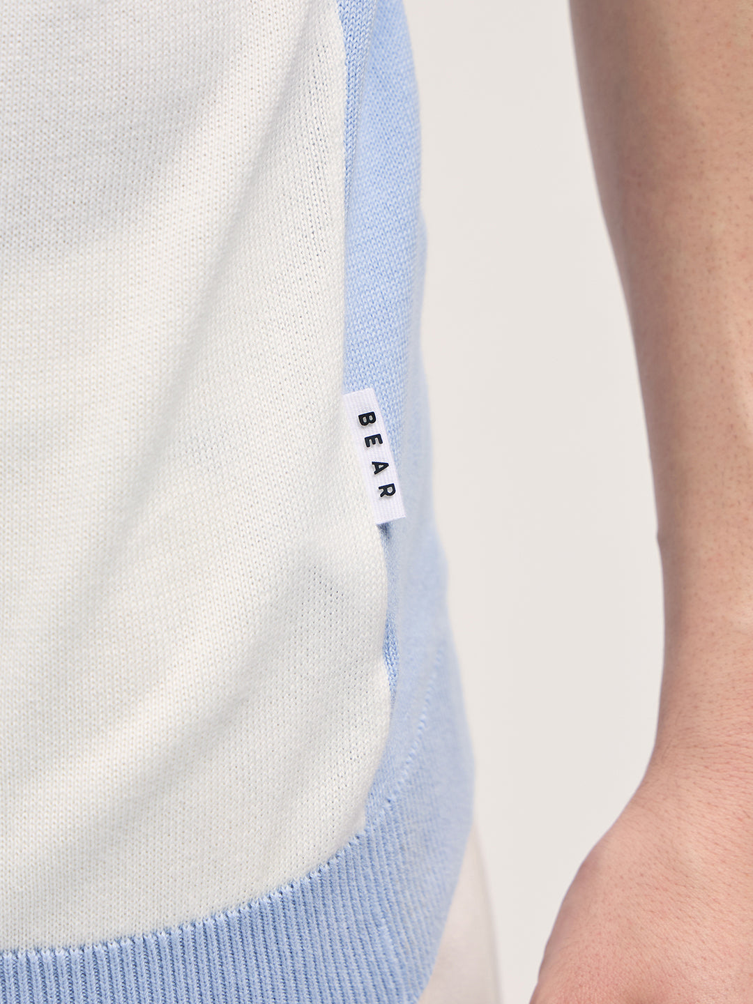 Men Blue & White Color Block Knit Design Regular Fit Polo