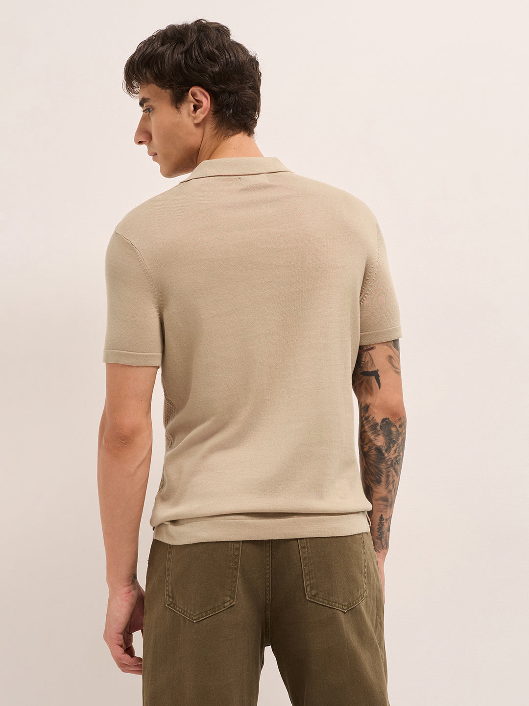 Men Cotton Textured Polo T-Shirt