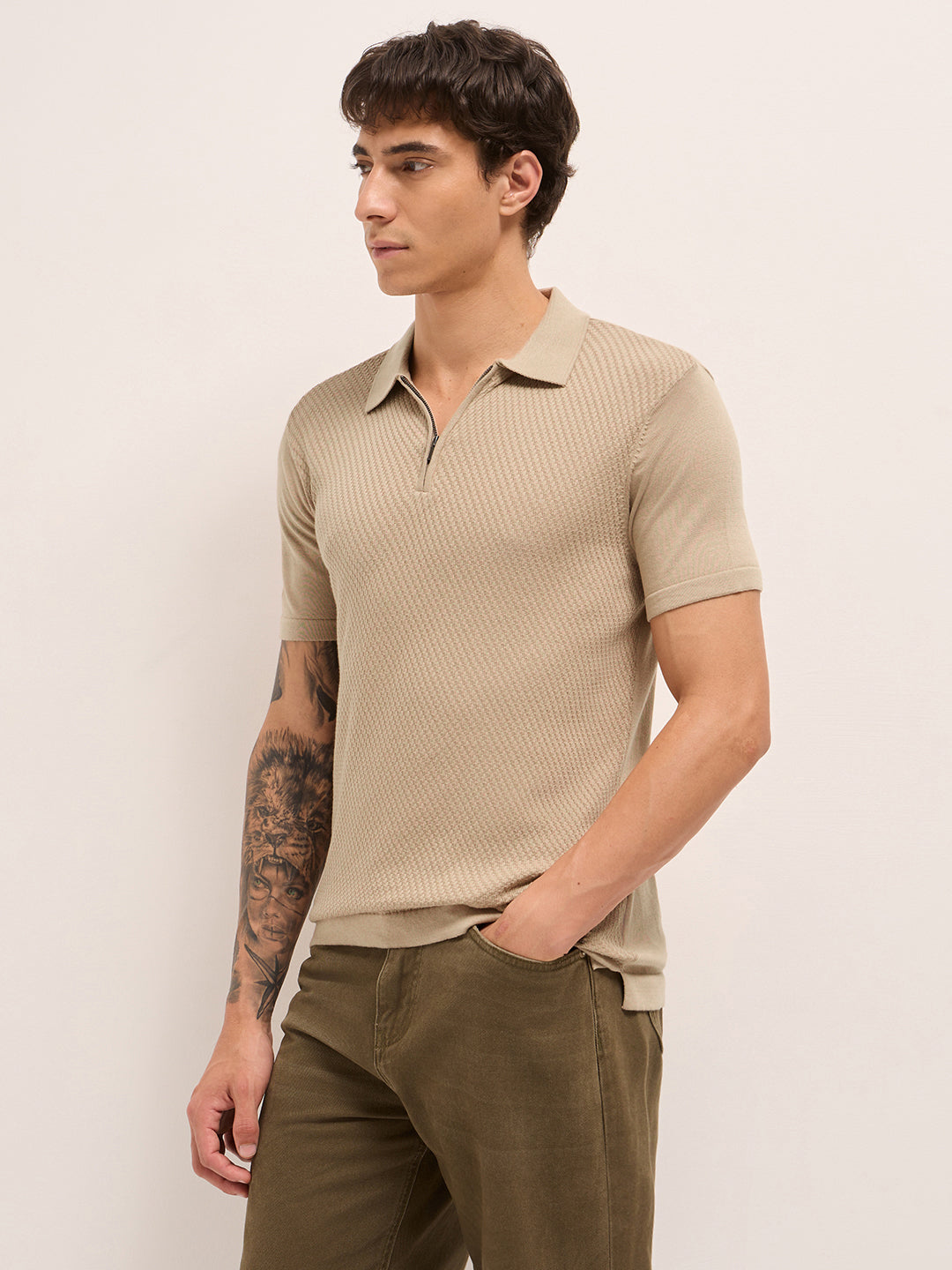 Men Cotton Textured Polo T-Shirt