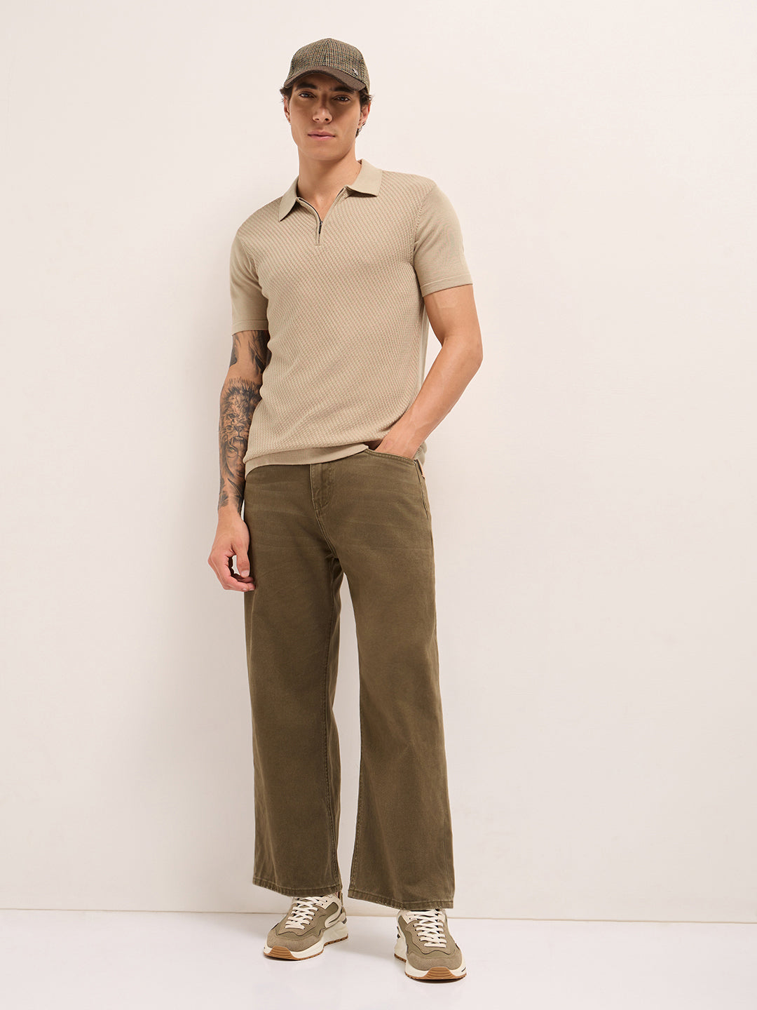 Men Cotton Textured Polo T-Shirt