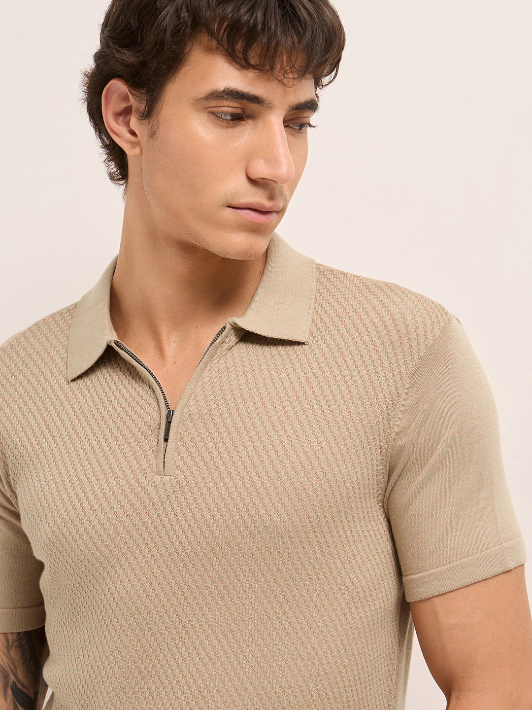Men Cotton Textured Polo T-Shirt