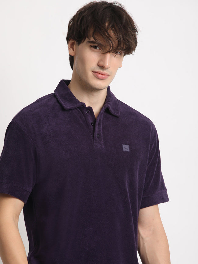 Men  Purple Solid Relaxed Fit Polo T-shirt