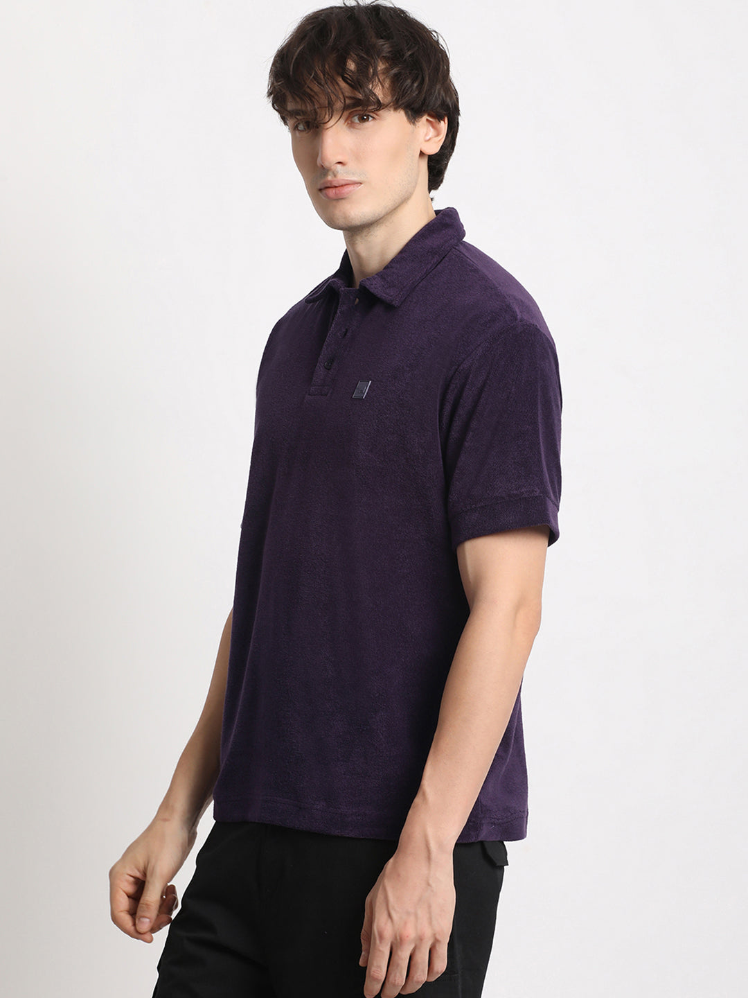 Men  Purple Solid Relaxed Fit Polo T-shirt