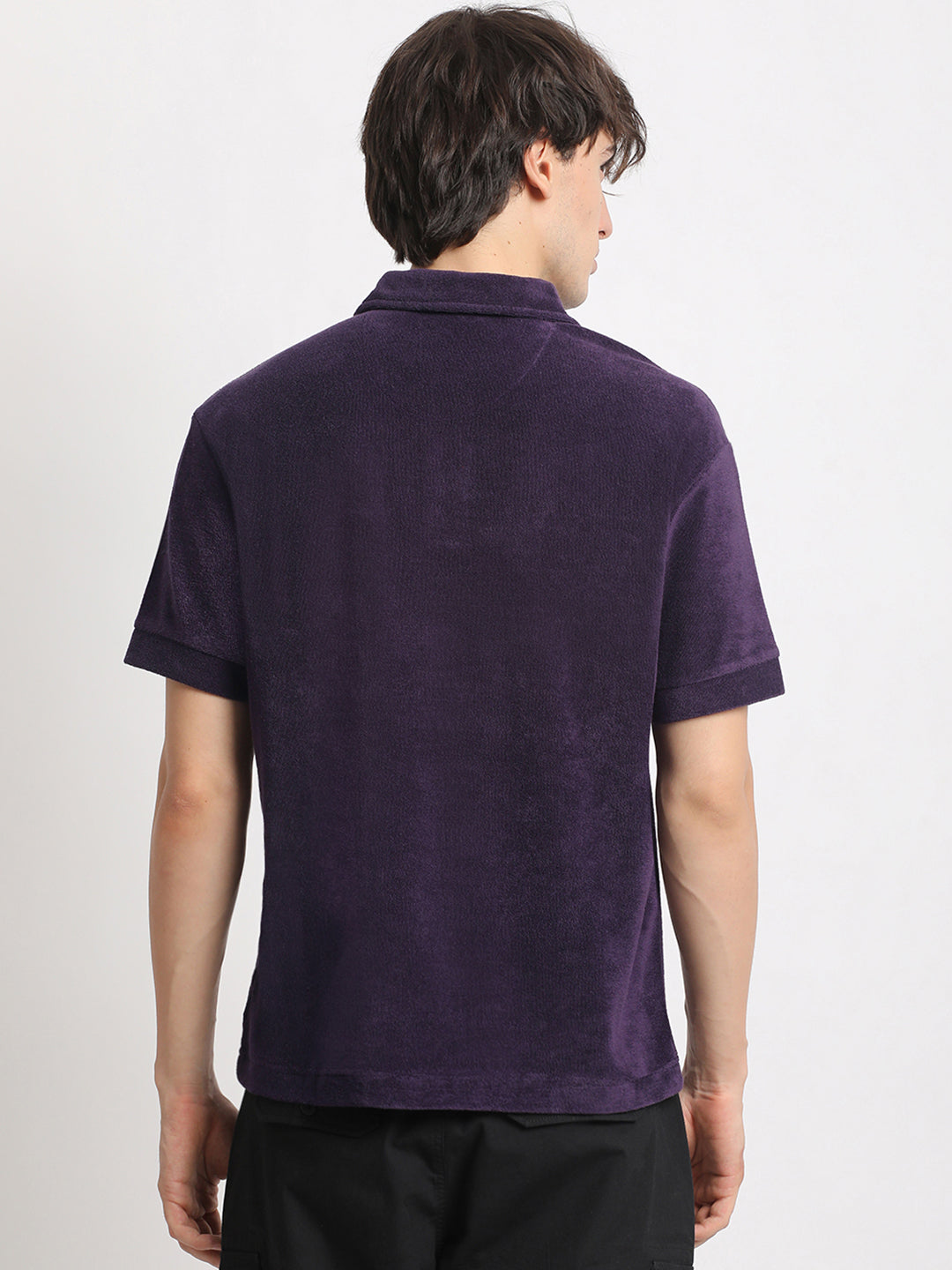 Men  Purple Solid Relaxed Fit Polo T-shirt