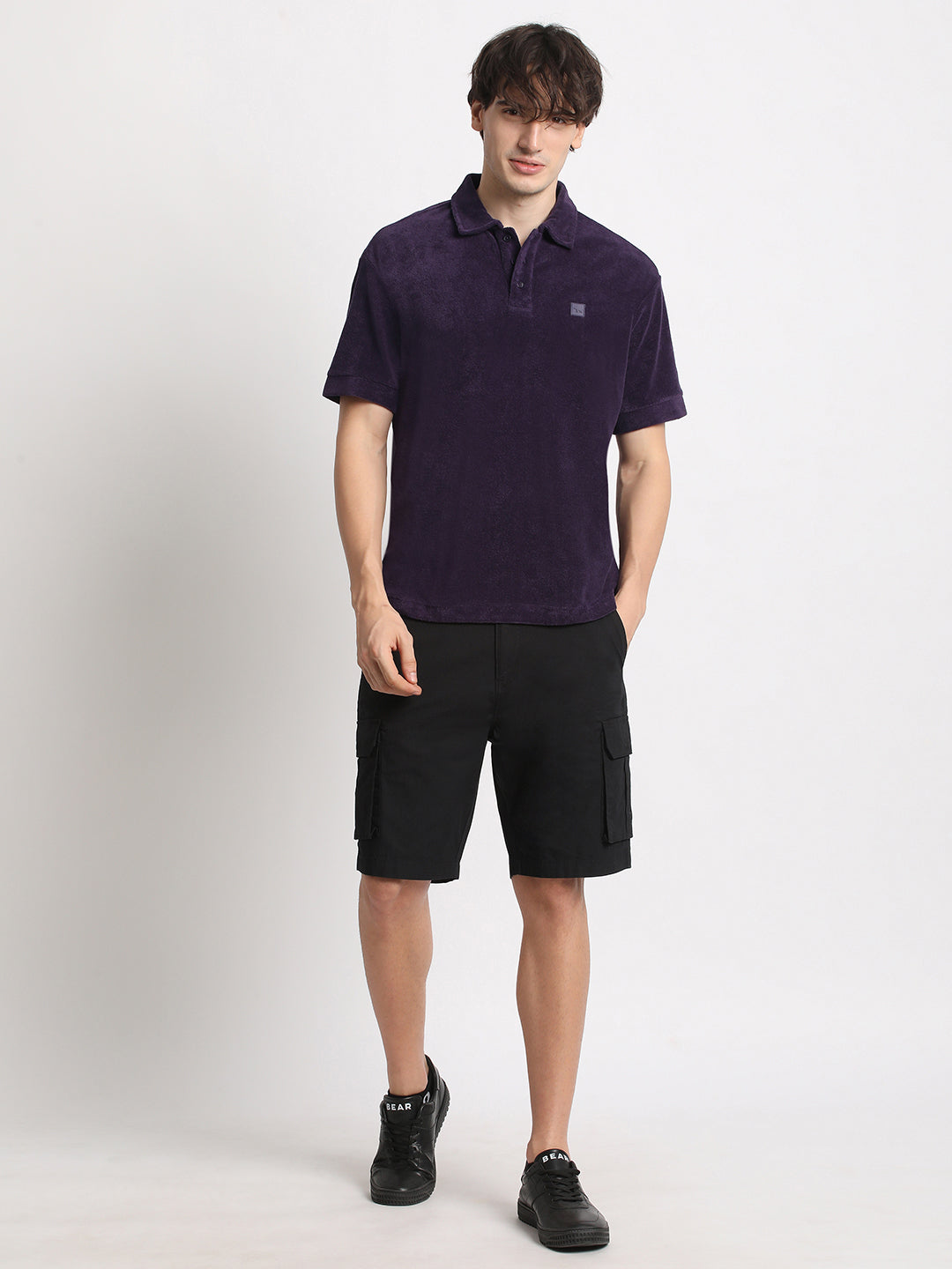 Men  Purple Solid Relaxed Fit Polo T-shirt
