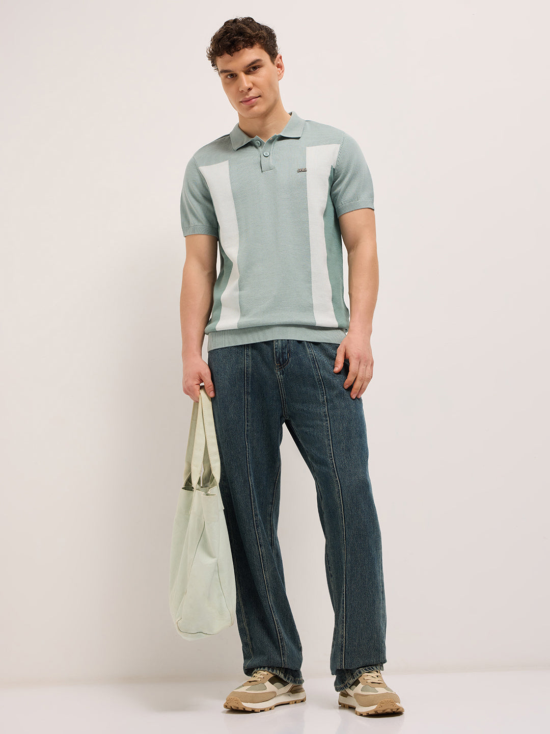 Men Multicolor Regular Fit Colorblock Flat Knit Polo