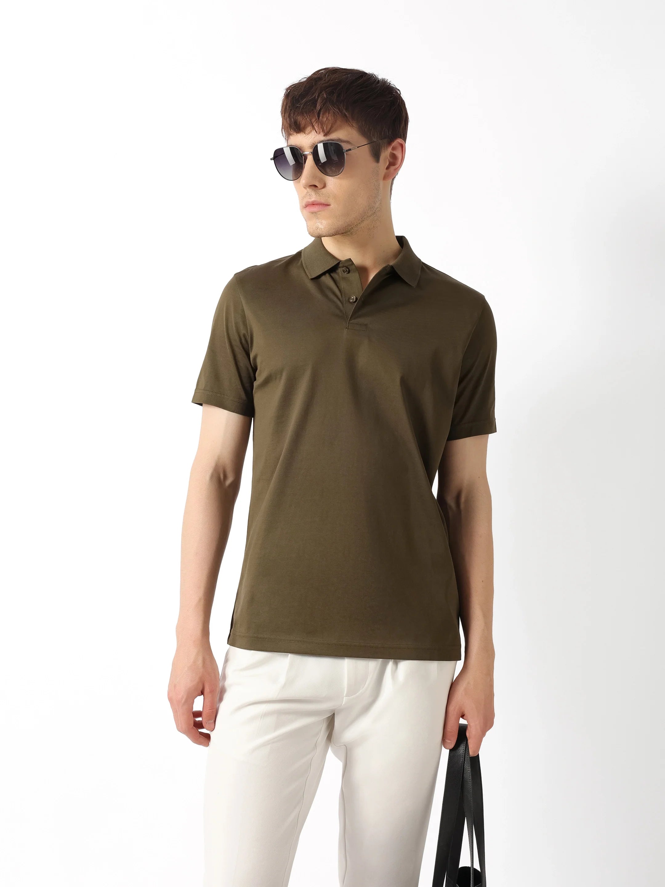 Men Olive Solid Polo