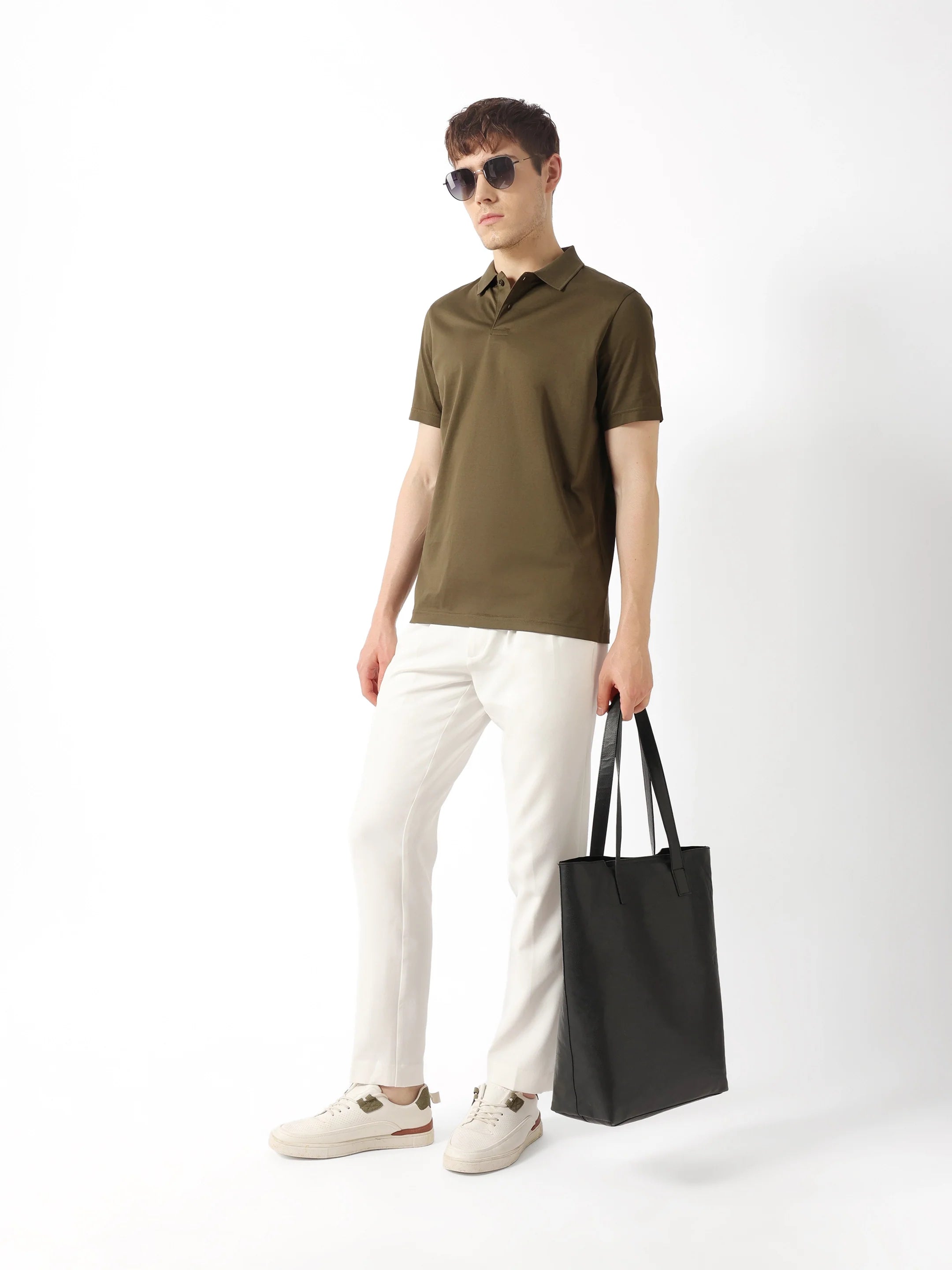 Men Olive Solid Polo