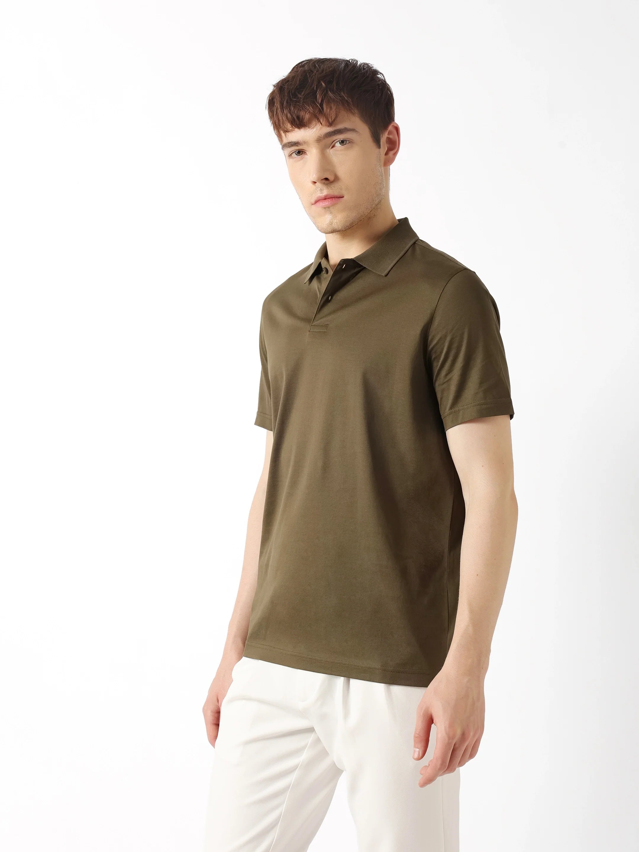 Men Olive Solid Polo
