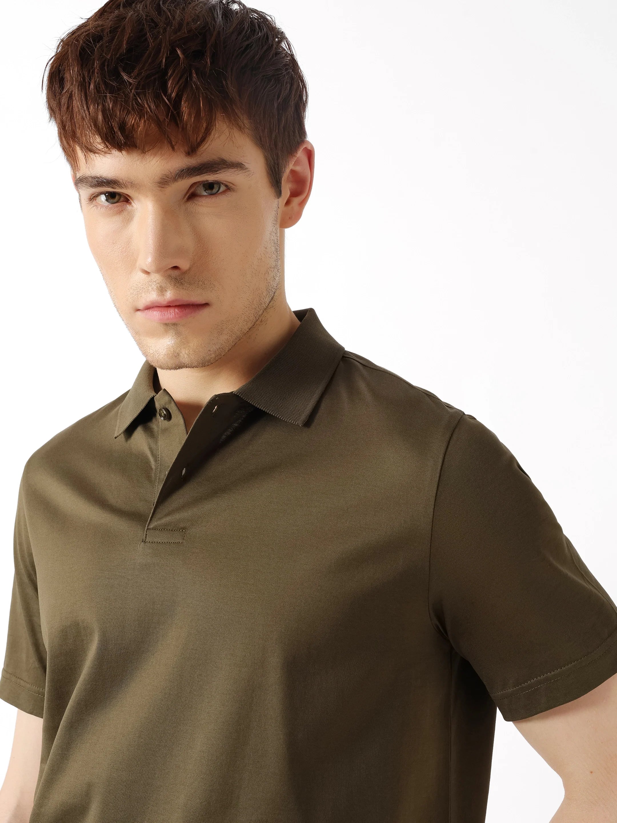 Men Olive Solid Polo