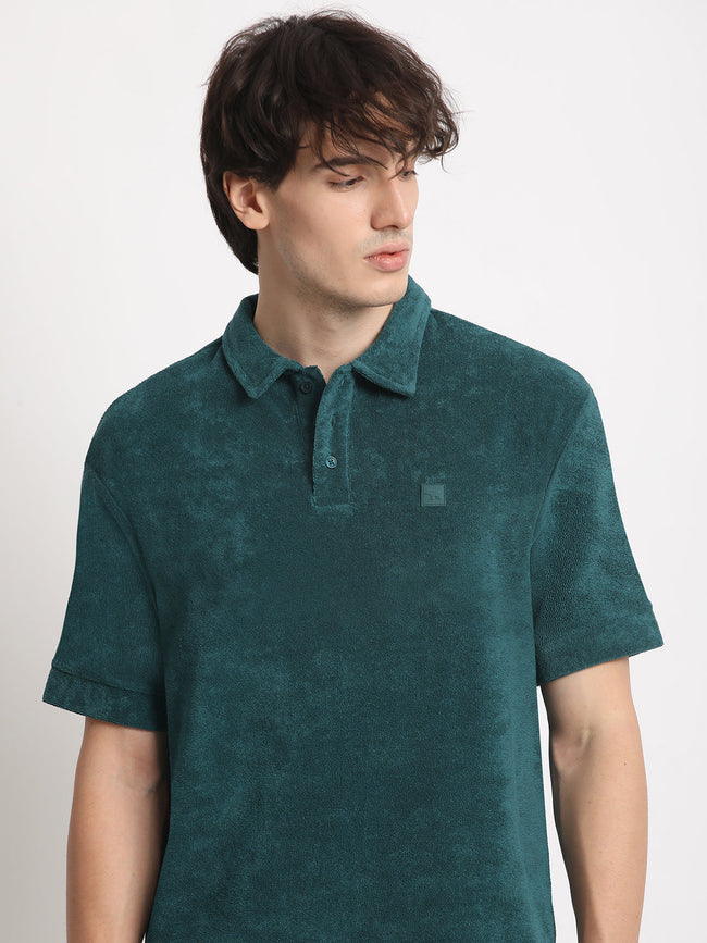 Men  Teal Solid Relaxed Fit Polo T-shirt