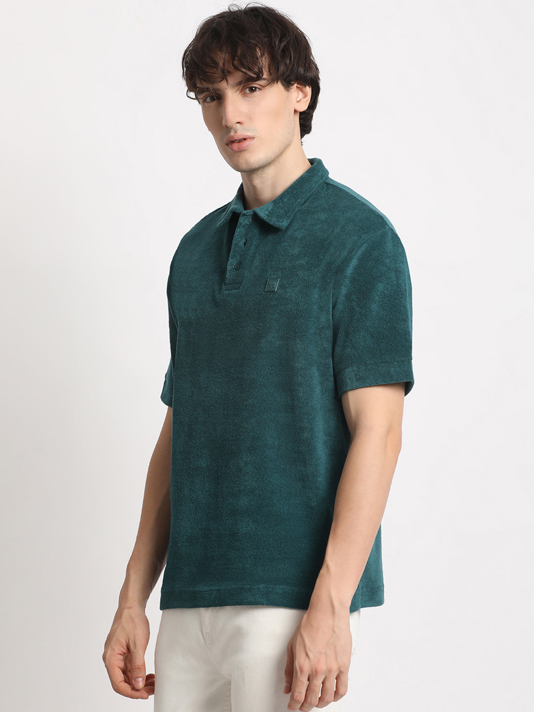 Men  Teal Solid Relaxed Fit Polo T-shirt