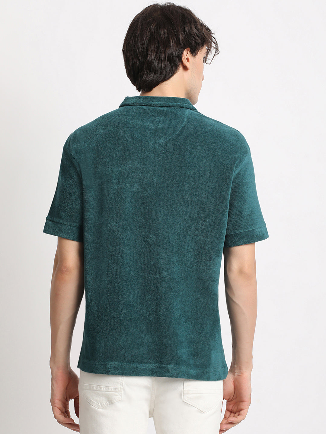 Men  Teal Solid Relaxed Fit Polo T-shirt