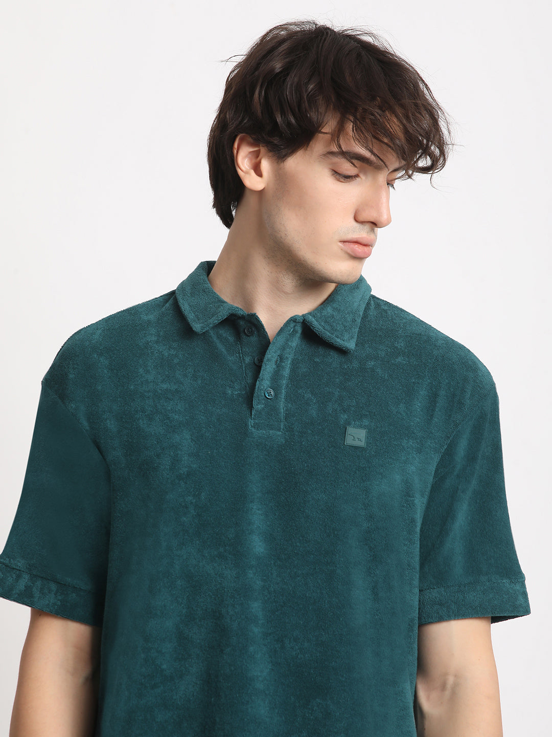 Men  Teal Solid Relaxed Fit Polo T-shirt