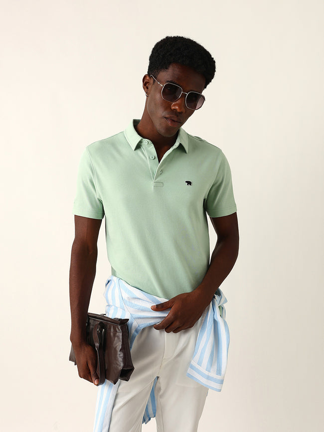 Men Green Solid Cotton T-Shirt