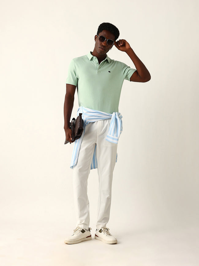 Men Green Solid Cotton T-Shirt