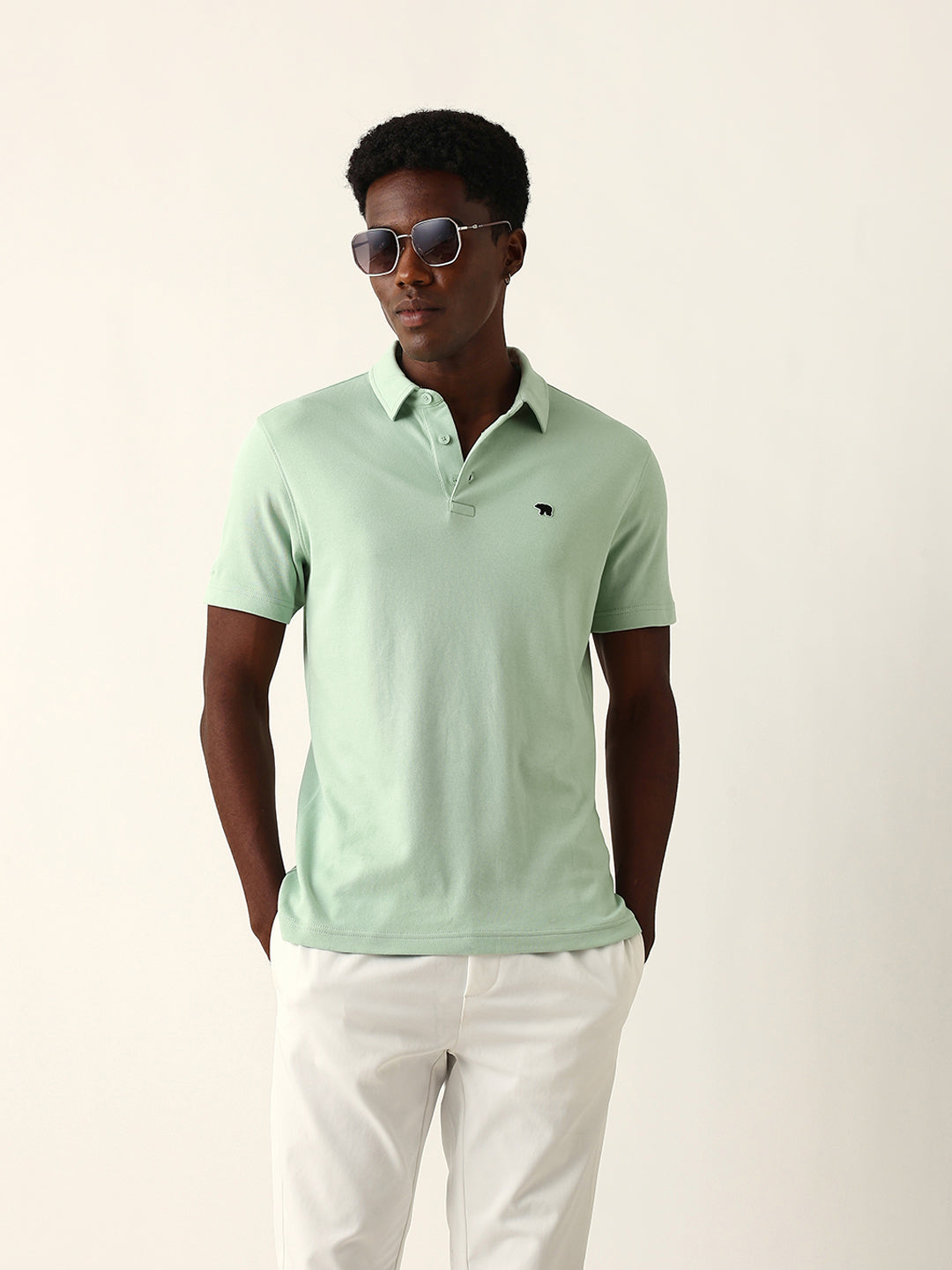 Men Green Solid Cotton T-Shirt