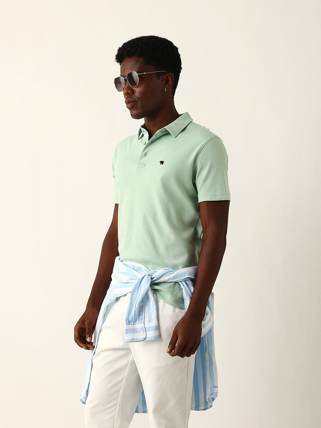 Men Green Solid Cotton T-Shirt