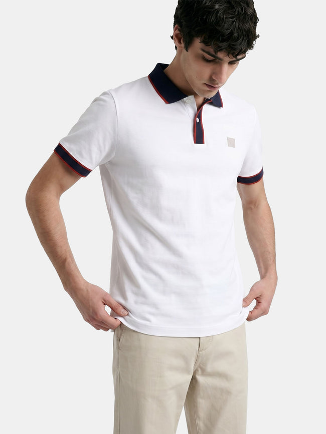 Men White Solid Cotton Polo T-Shirt