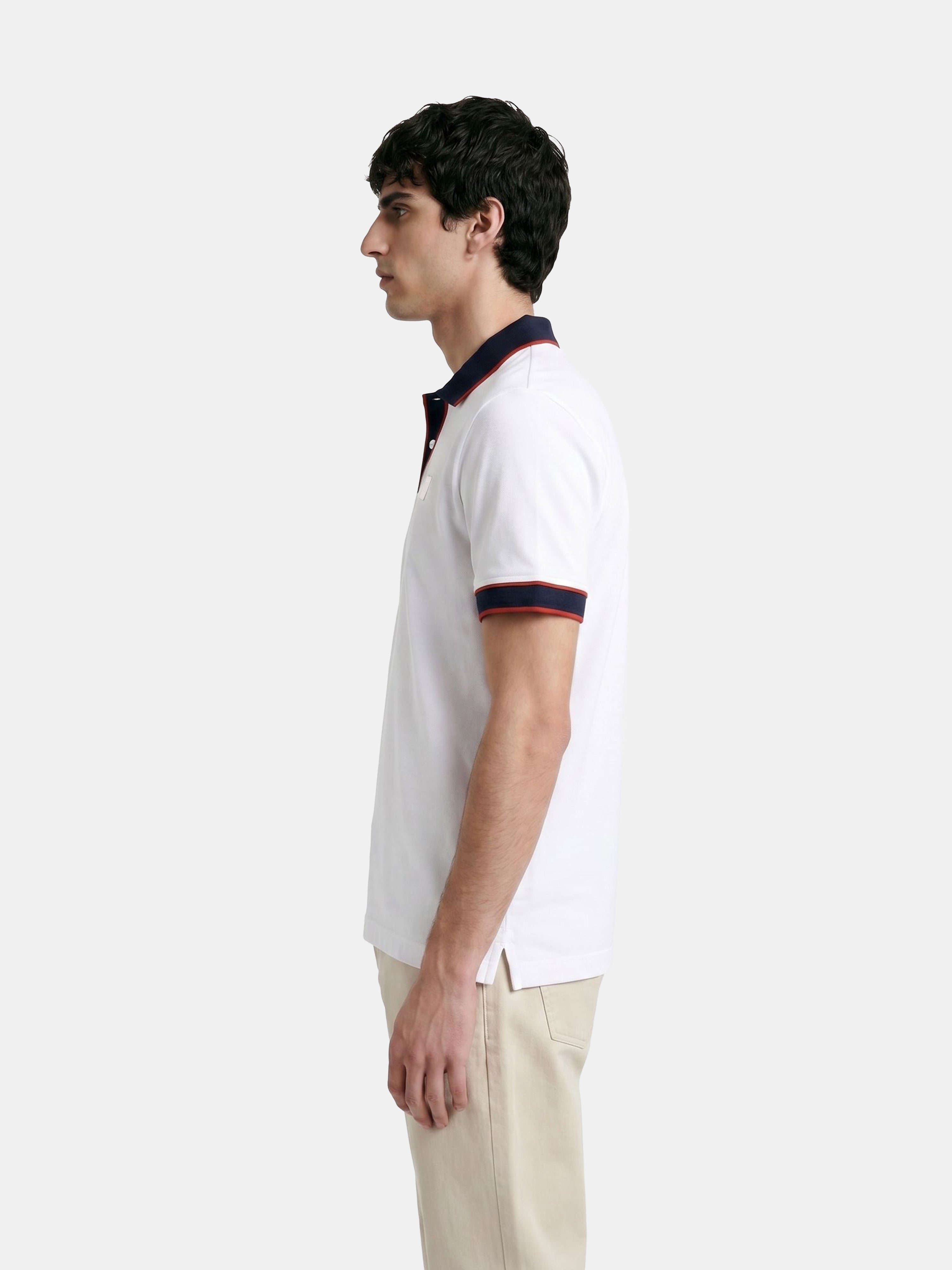 Men White Solid Cotton Polo T-Shirt