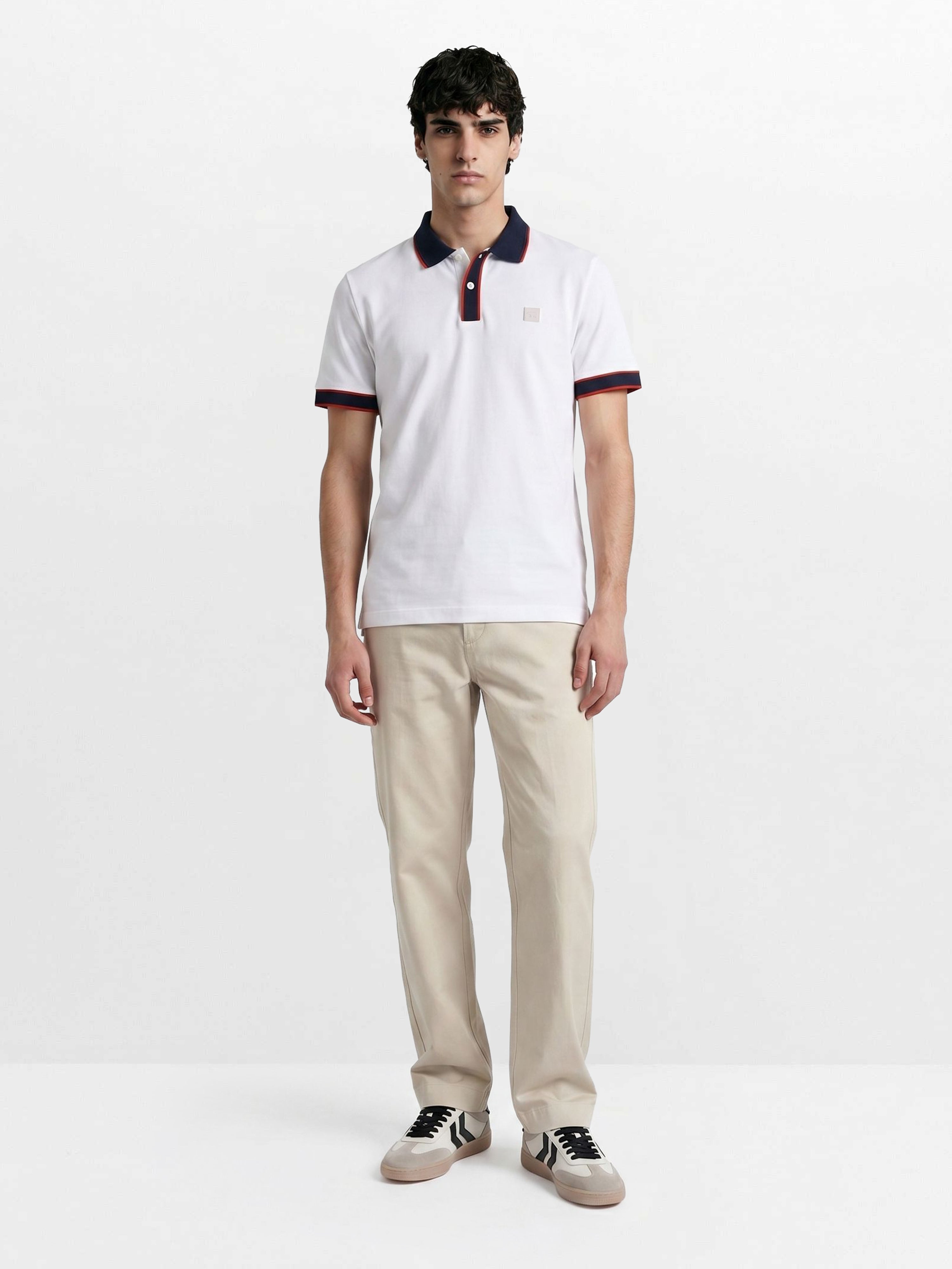 Men White Solid Cotton Polo T-Shirt