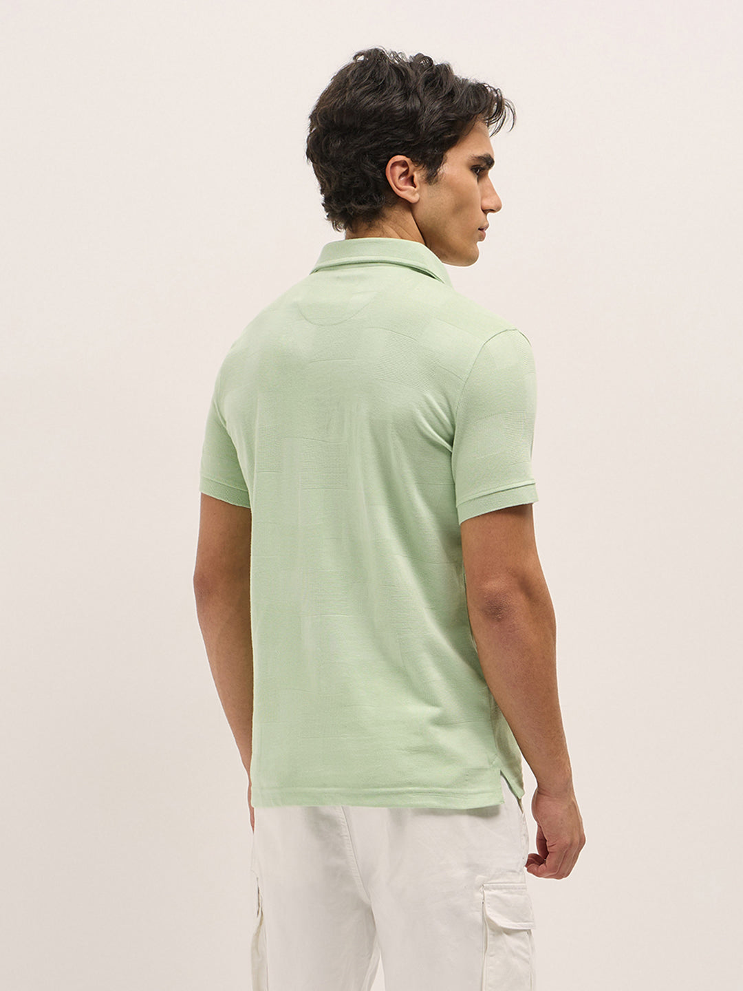 Men Light Green Textured checkered Slim Fit Polo