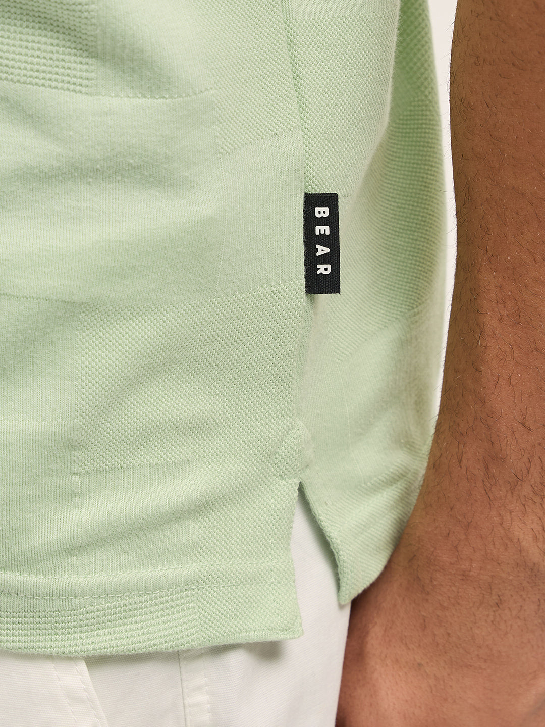 Men Light Green Textured checkered Slim Fit Polo