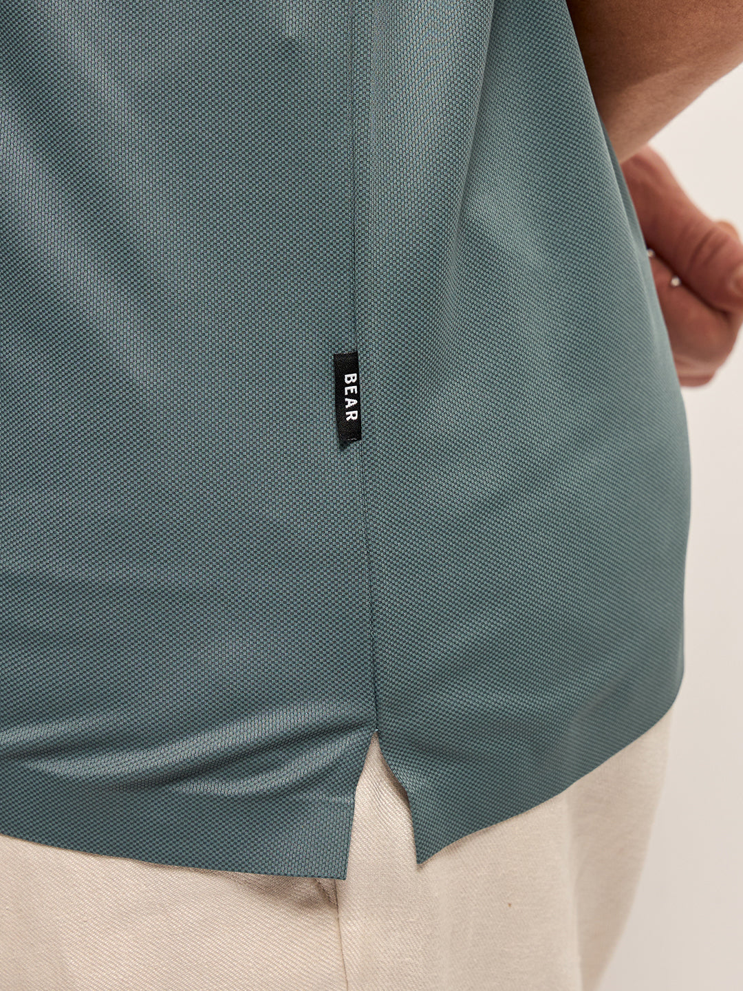 Men Celadon Blue Self Design Slim Fit Classic Polo T-shirt