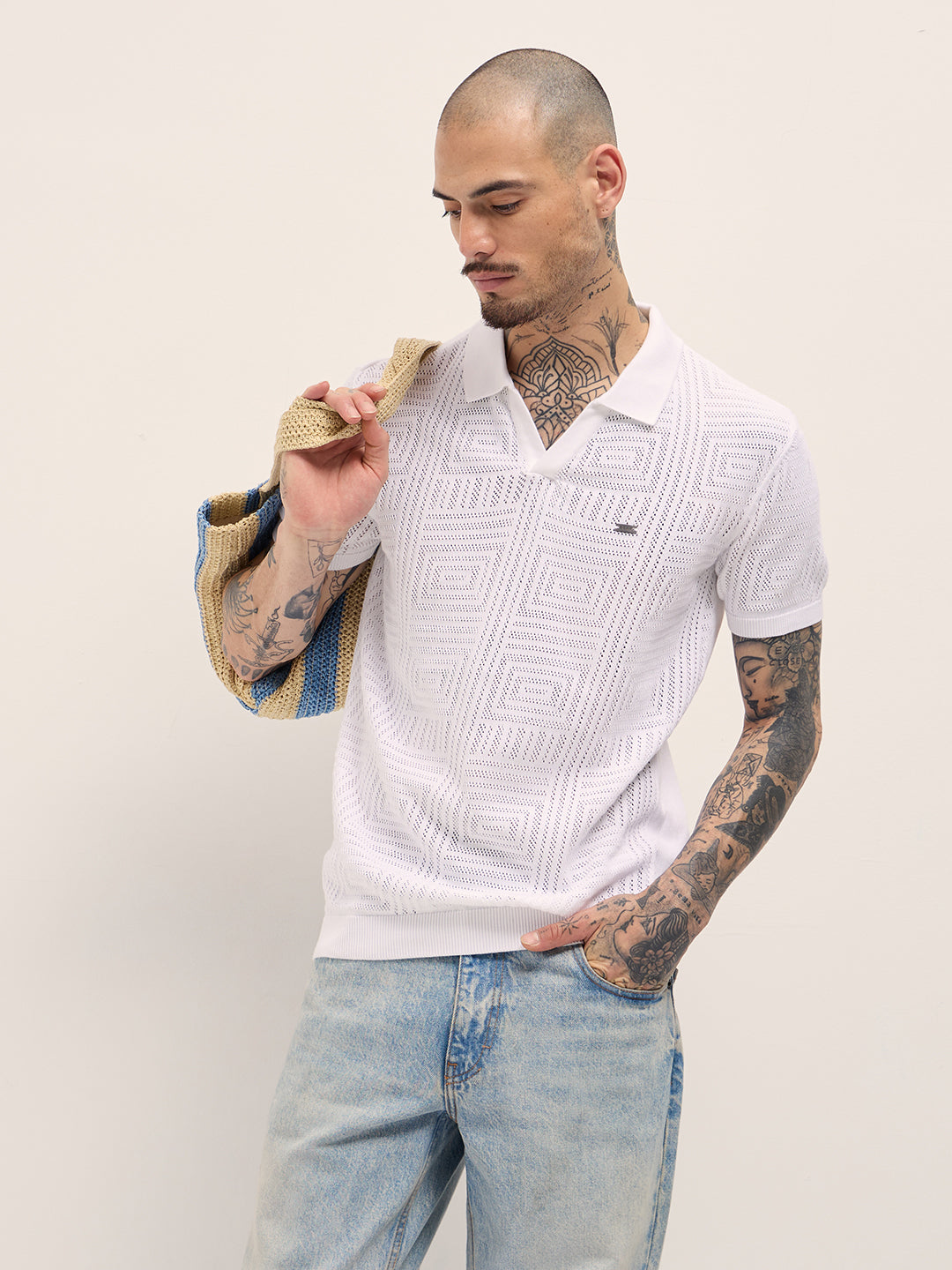 Men White Slim Fit Polo