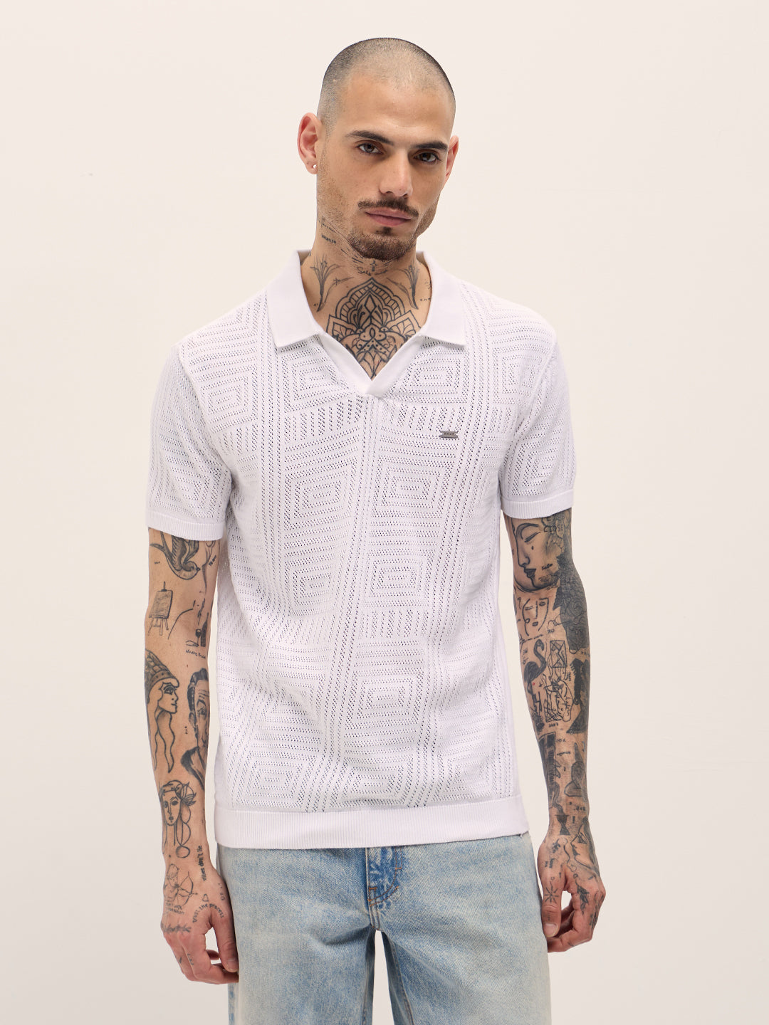 Men White Slim Fit Polo