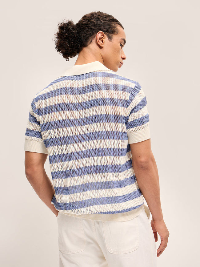 Men PurpleWhite Horizontal Textured stripes Regular Fit Polo