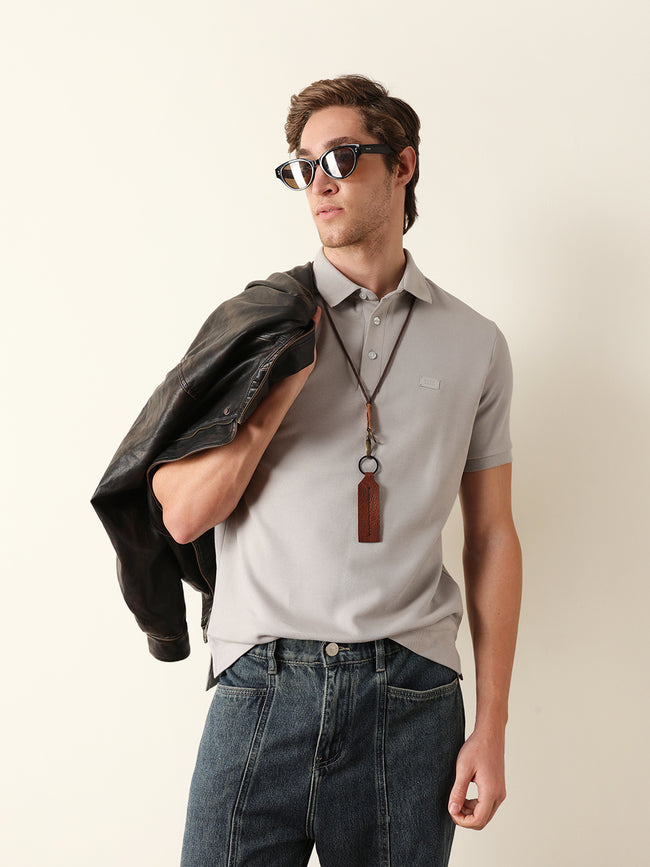Men Grey Solid Cotton T-Shirt