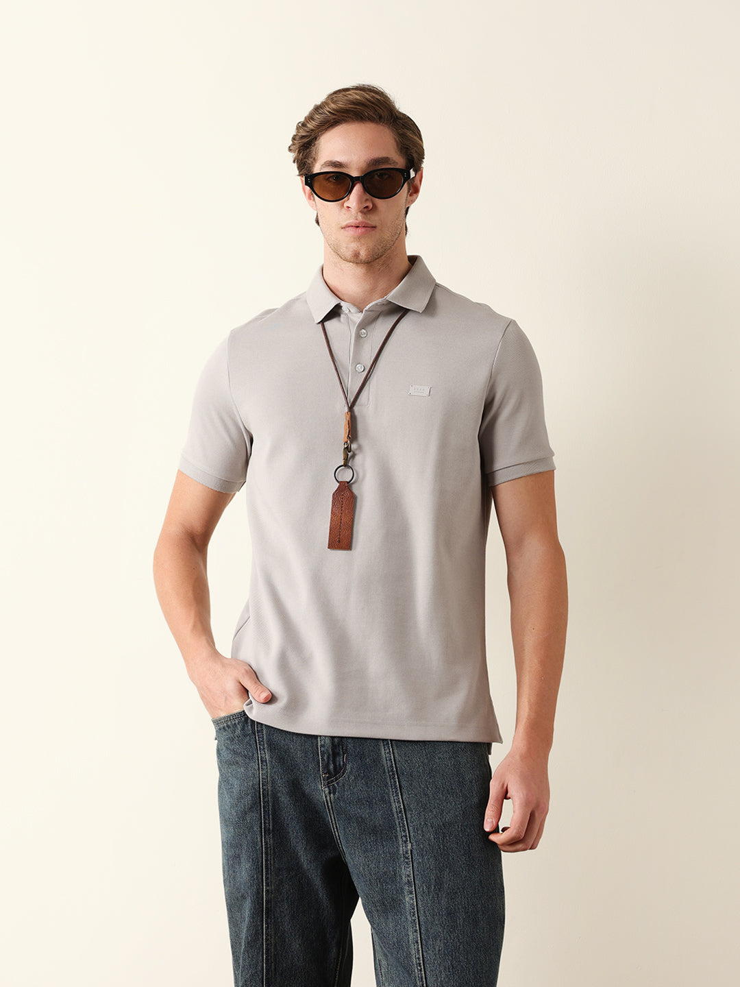 Men Grey Solid Cotton T-Shirt