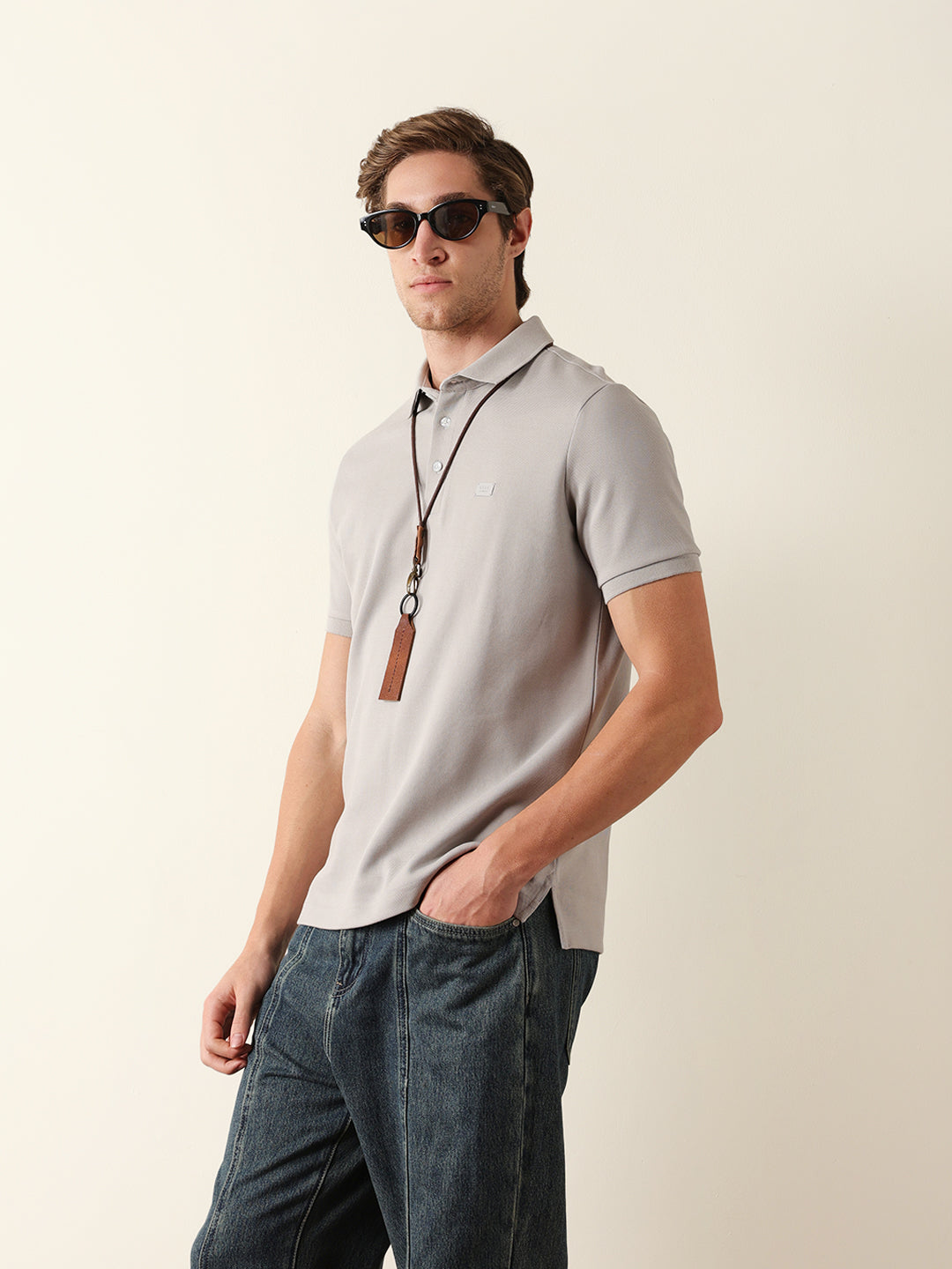 Men Grey Solid Cotton T-Shirt
