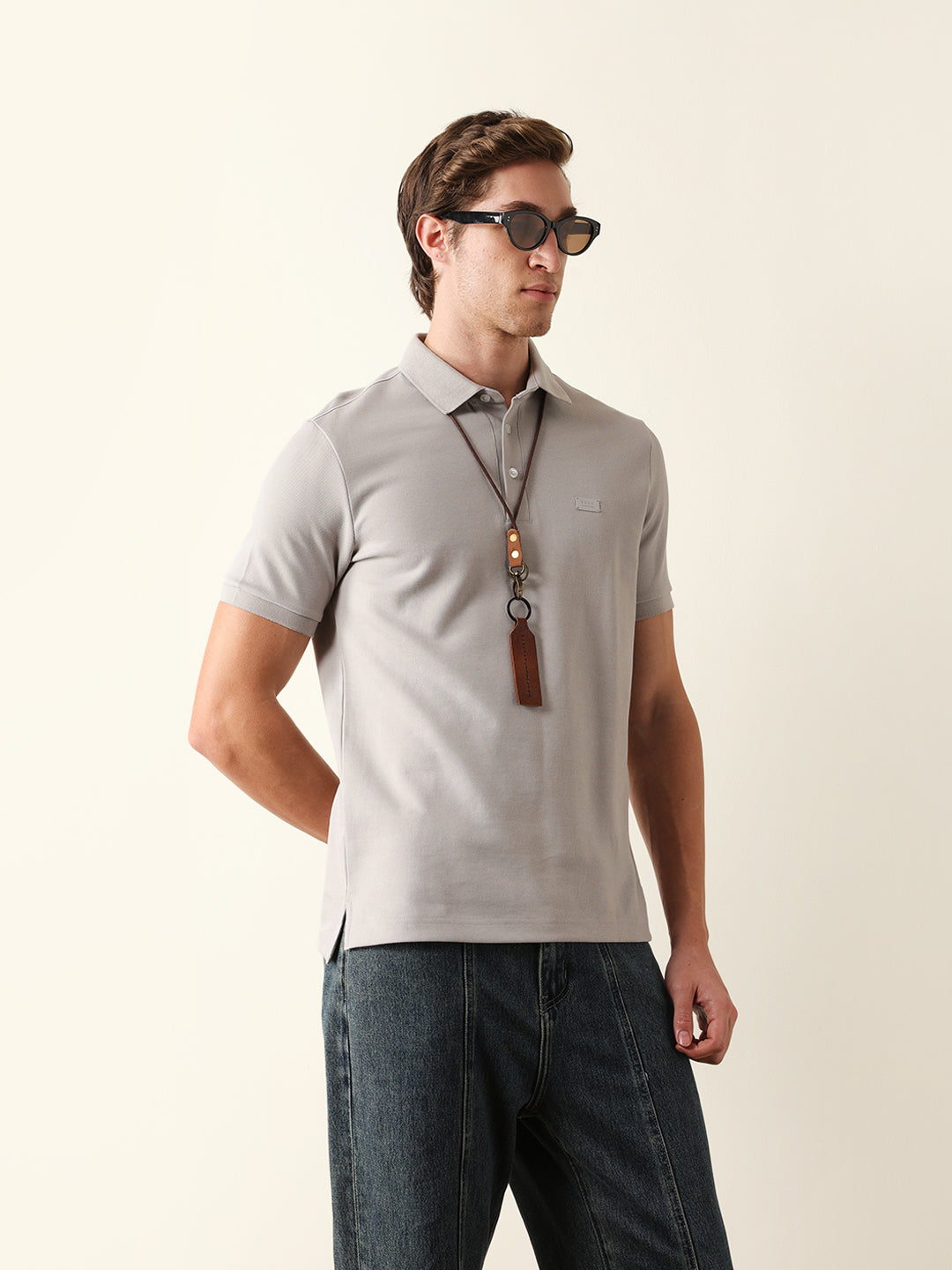 Men Grey Solid Cotton T-Shirt