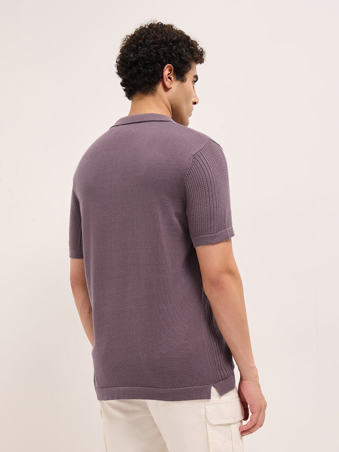 Men Purple Self Design Cotton T-Shirt