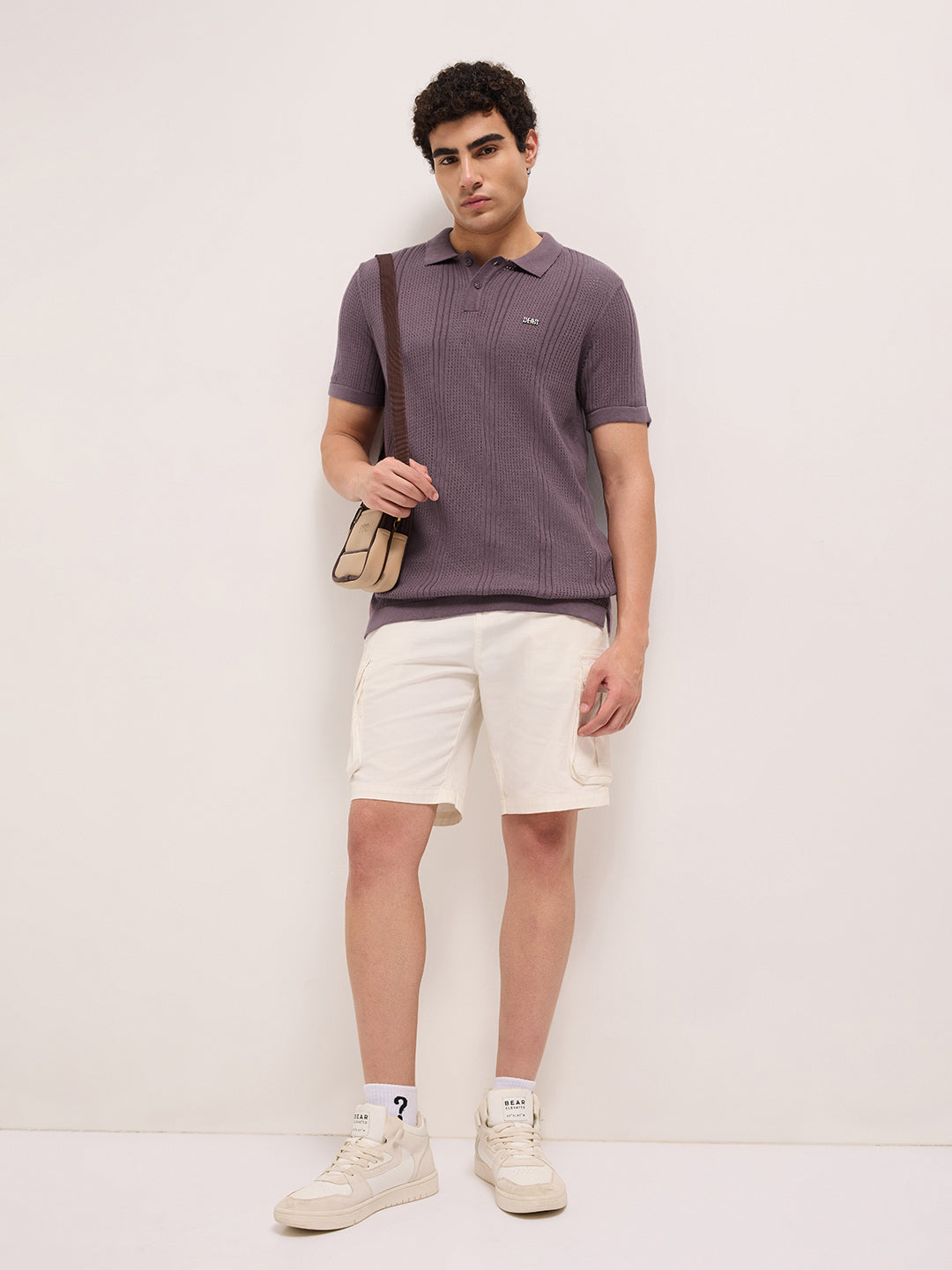Men Purple Self Design Cotton T-Shirt