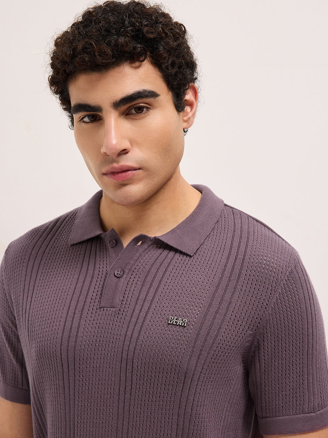 Men Purple Self Design Cotton T-Shirt