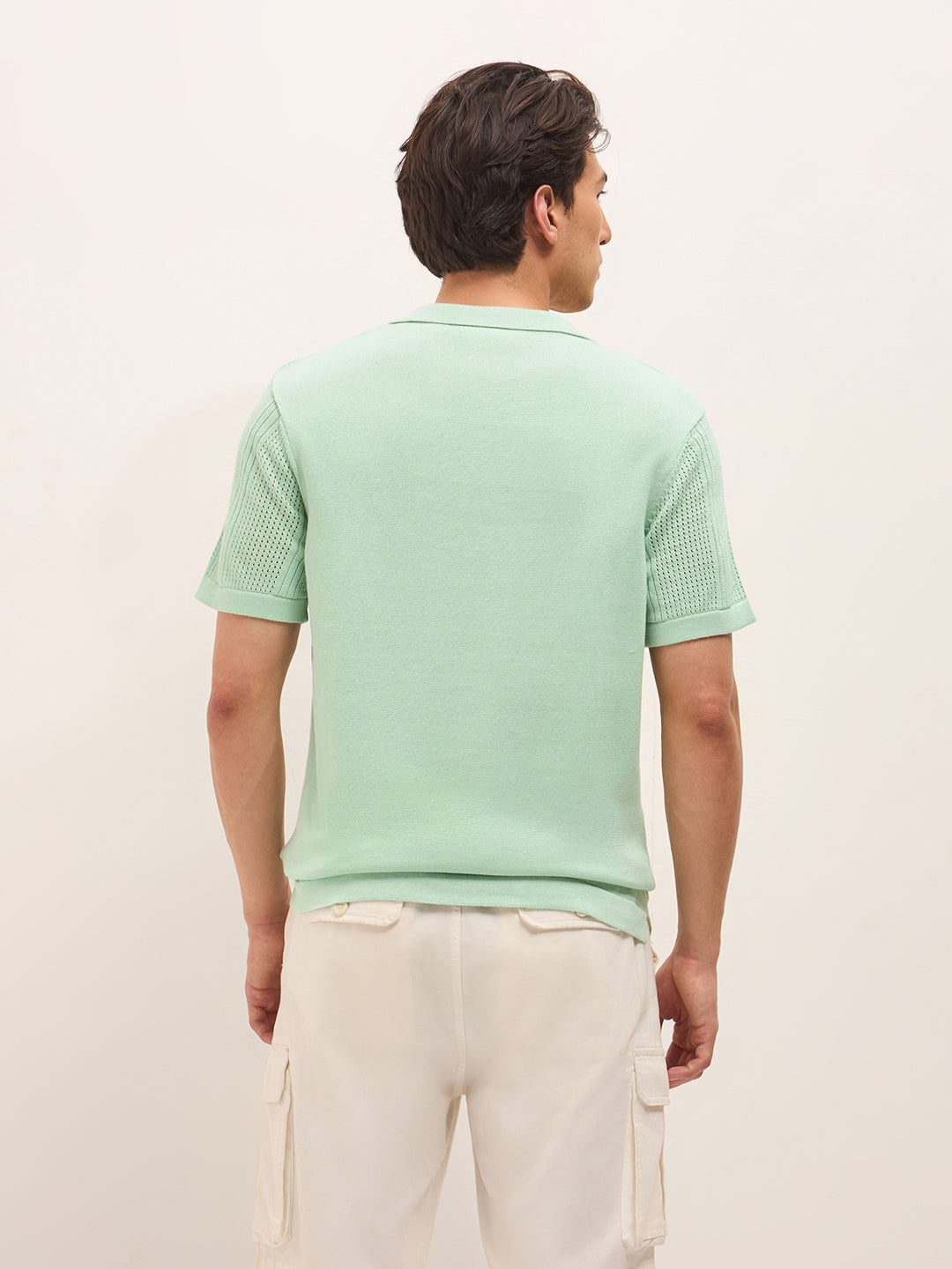 Men Green Self Design Cotton T-Shirt