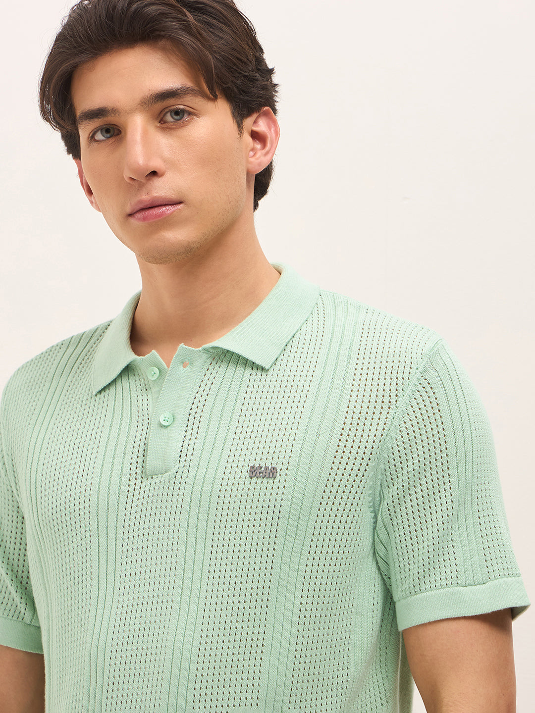 Men Green Self Design Cotton T-Shirt