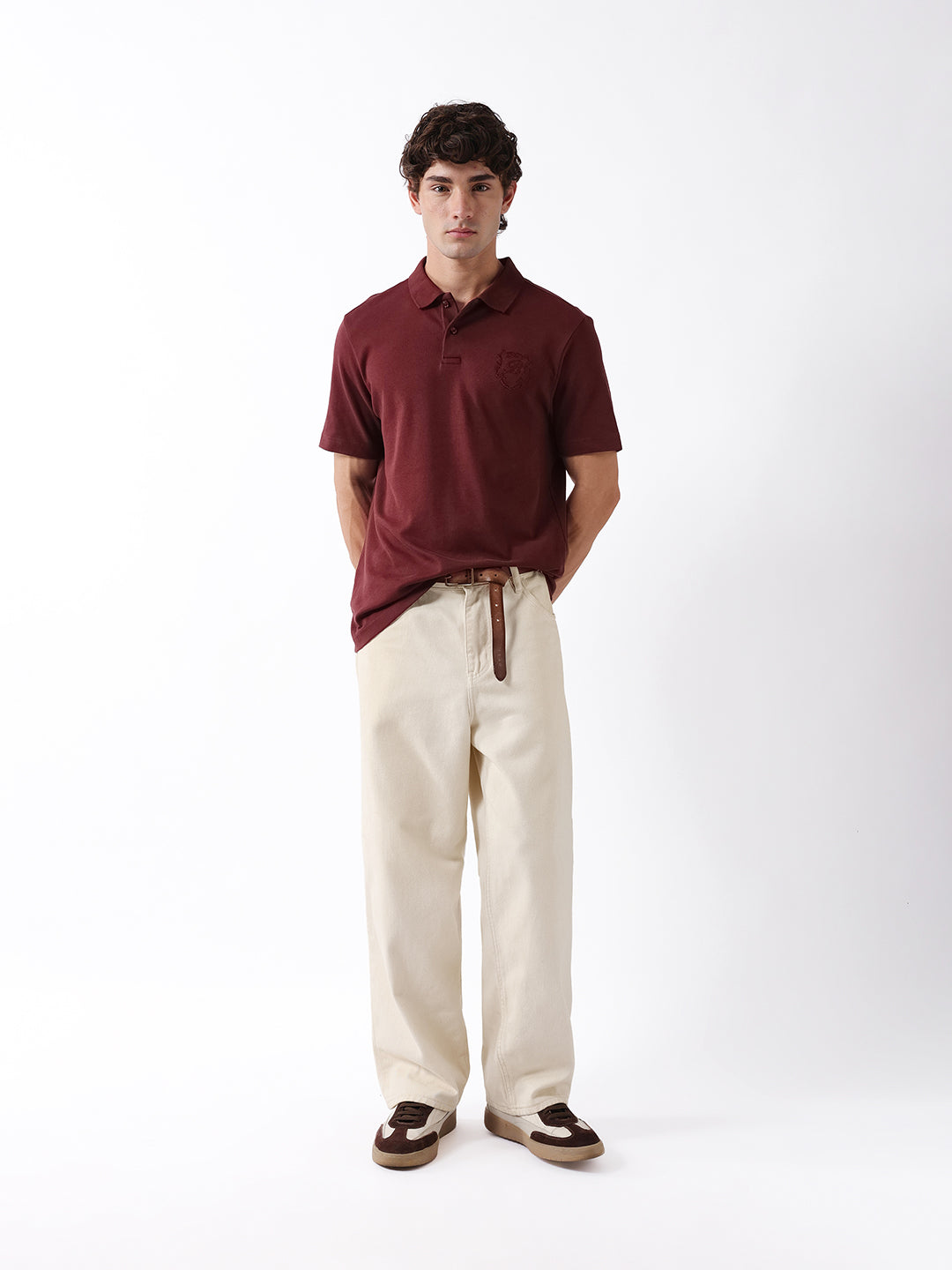 Men Maroon Solid Cotton Polo T-Shirt