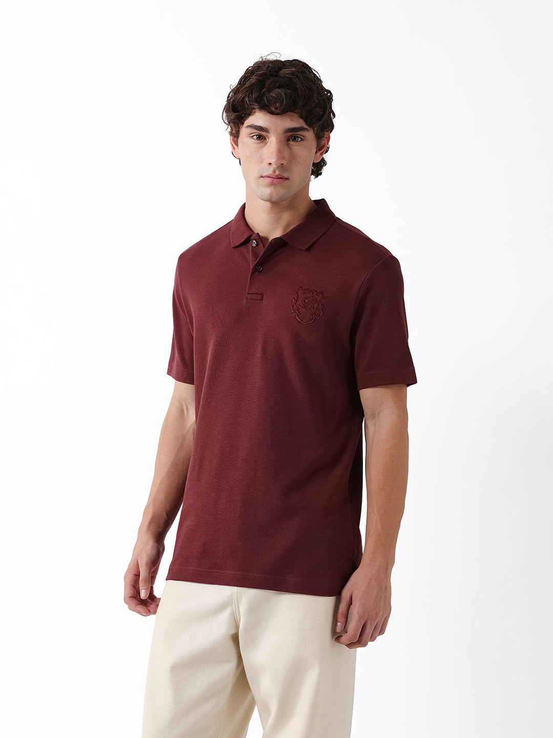 Men Maroon Solid Cotton Polo T-Shirt