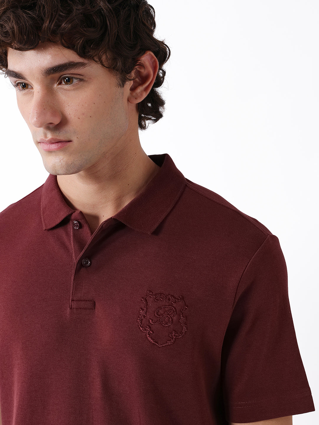 Men Maroon Solid Cotton Polo T-Shirt