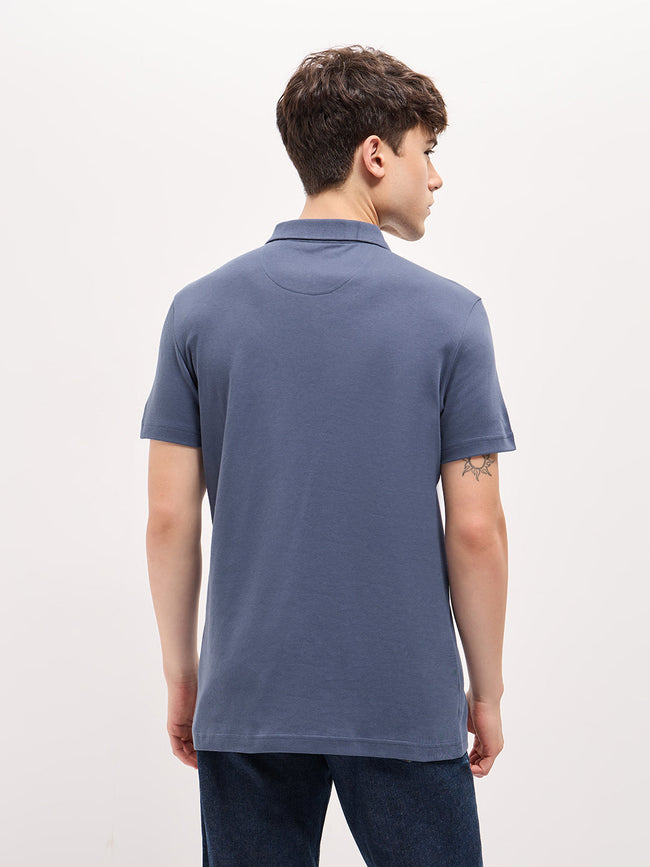 Men Blue Solid Regular Fit Polo T-shirt