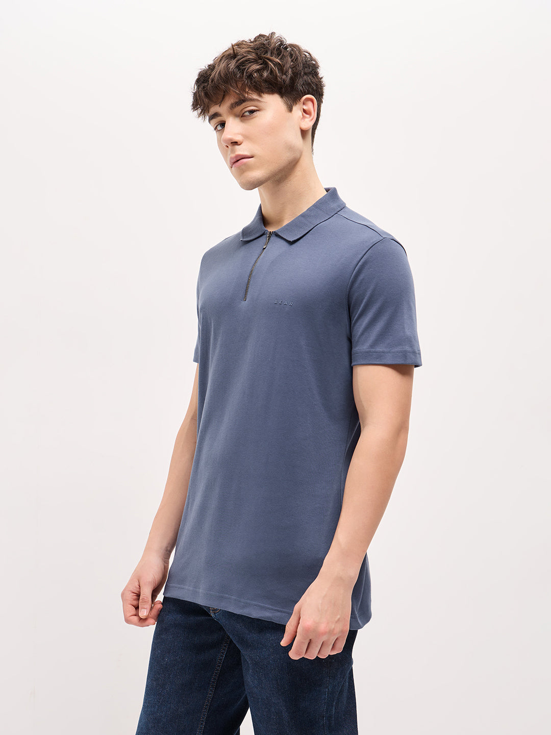 Men Blue Solid Regular Fit Polo T-shirt
