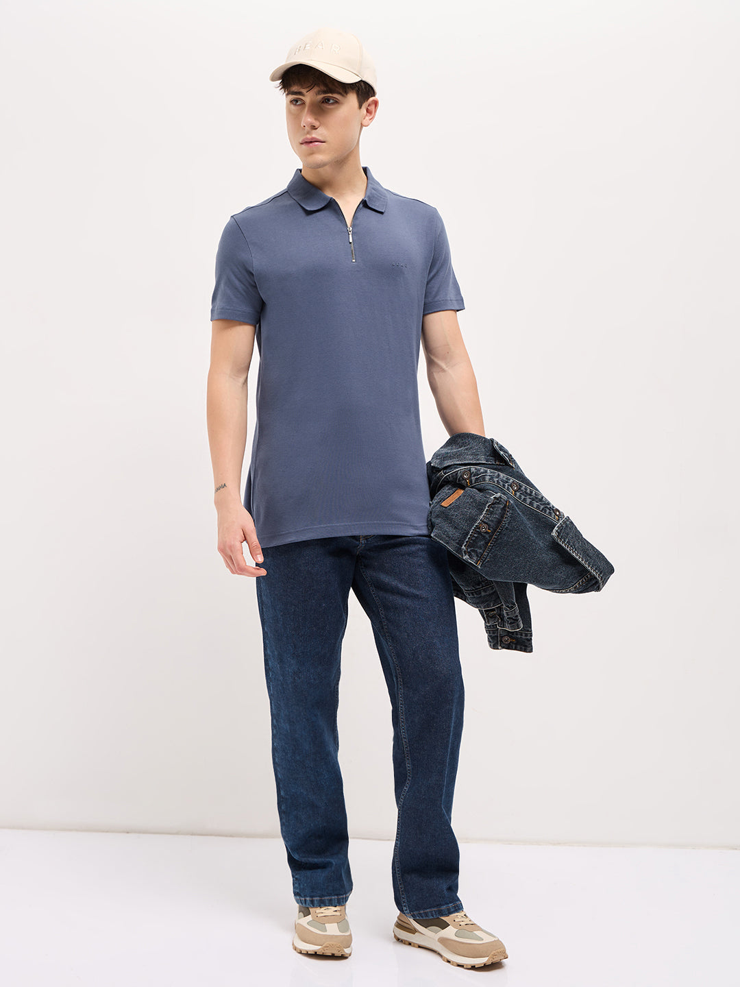 Men Blue Solid Regular Fit Polo T-shirt