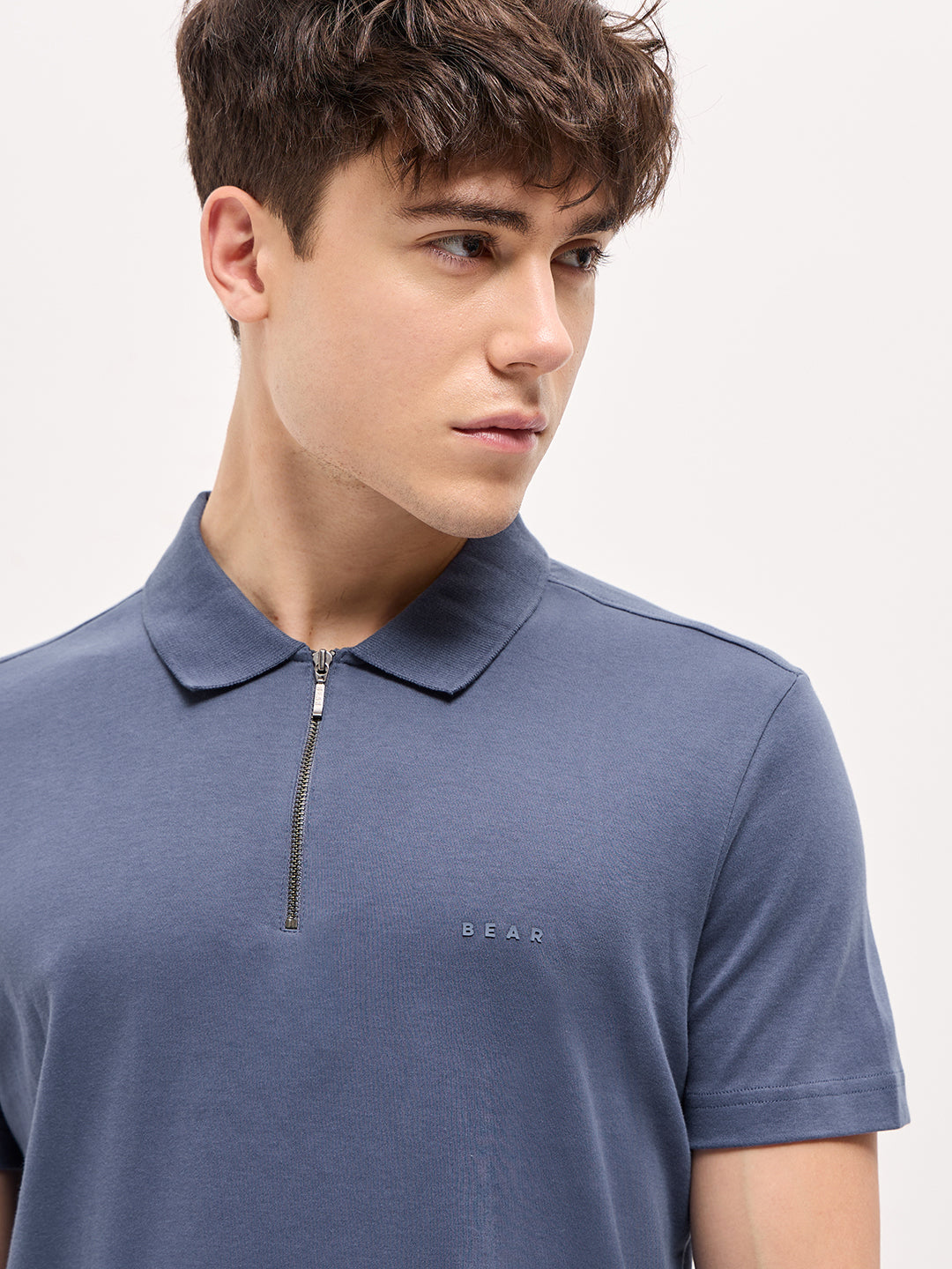 Men Blue Solid Regular Fit Polo T-shirt