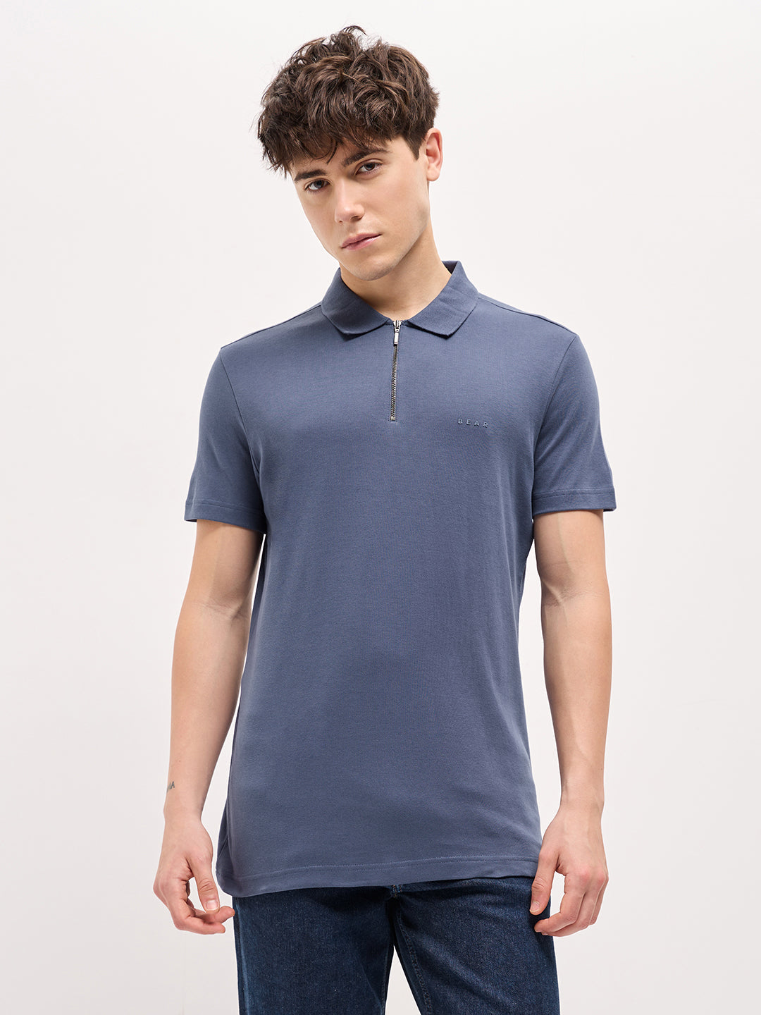 Men Blue Solid Regular Fit Polo T-shirt