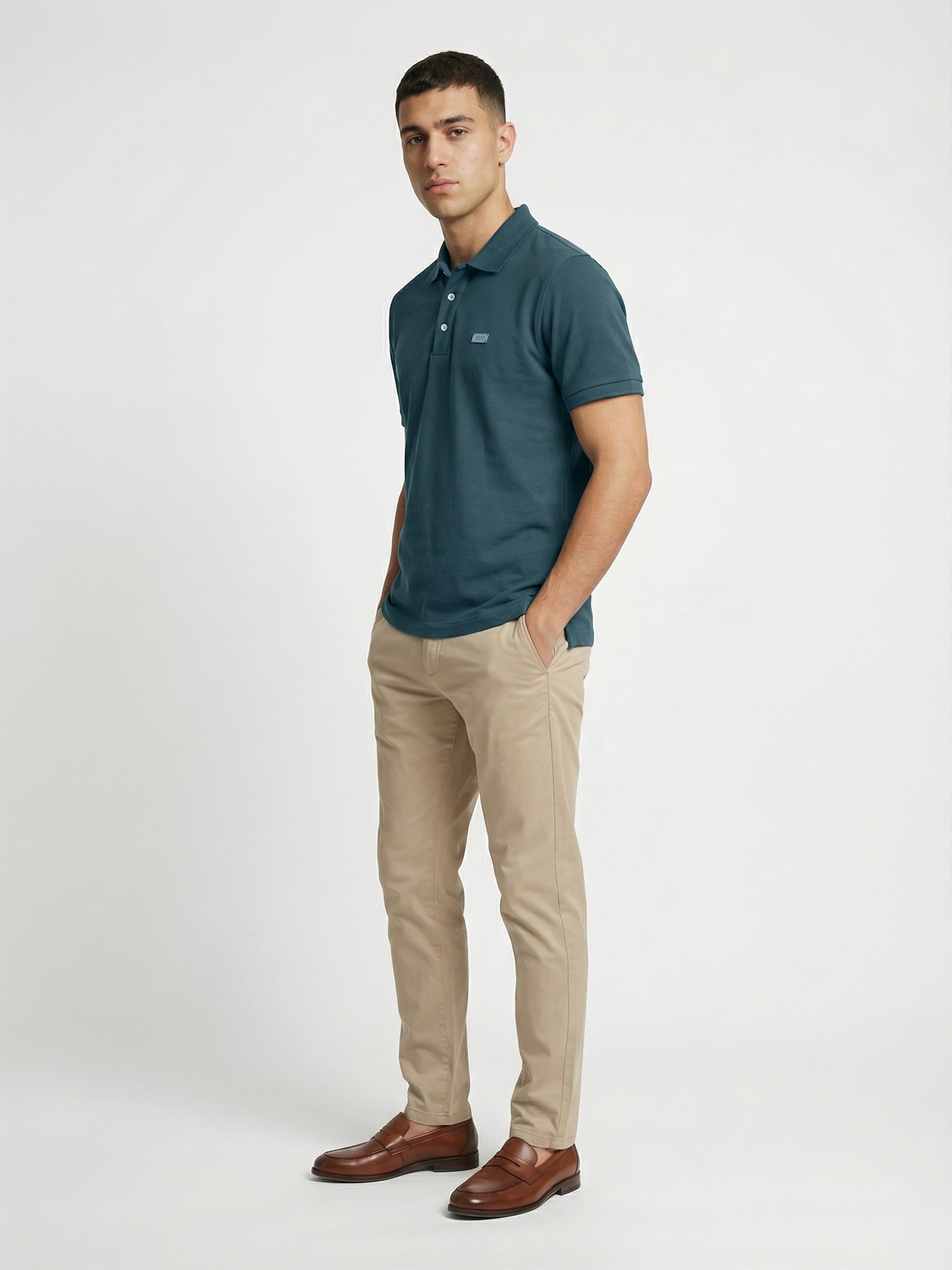 Men Green Solid Cotton Polo
