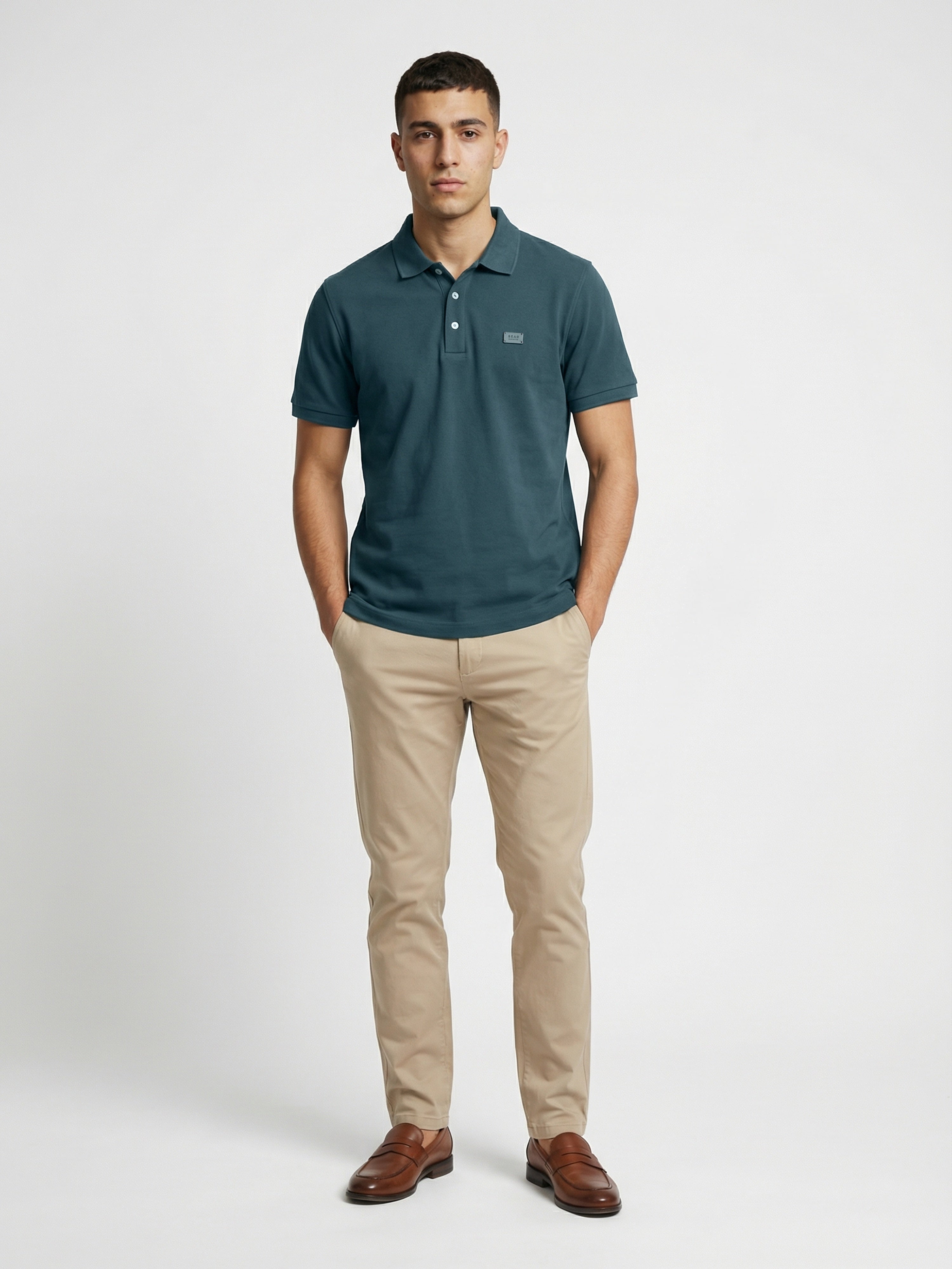 Men Green Solid Cotton Polo
